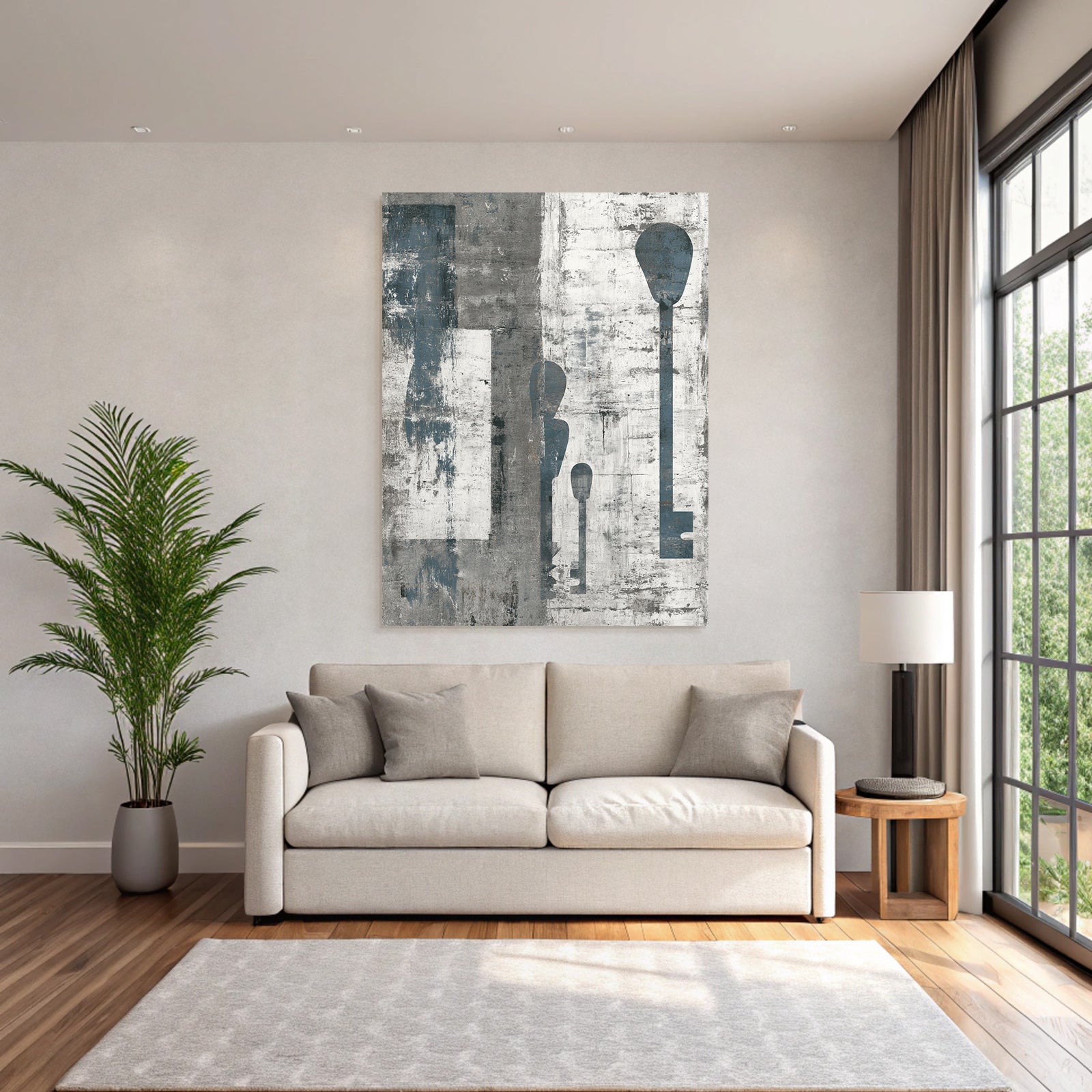 Abstraktes Kunst Schluessel Grau Blau