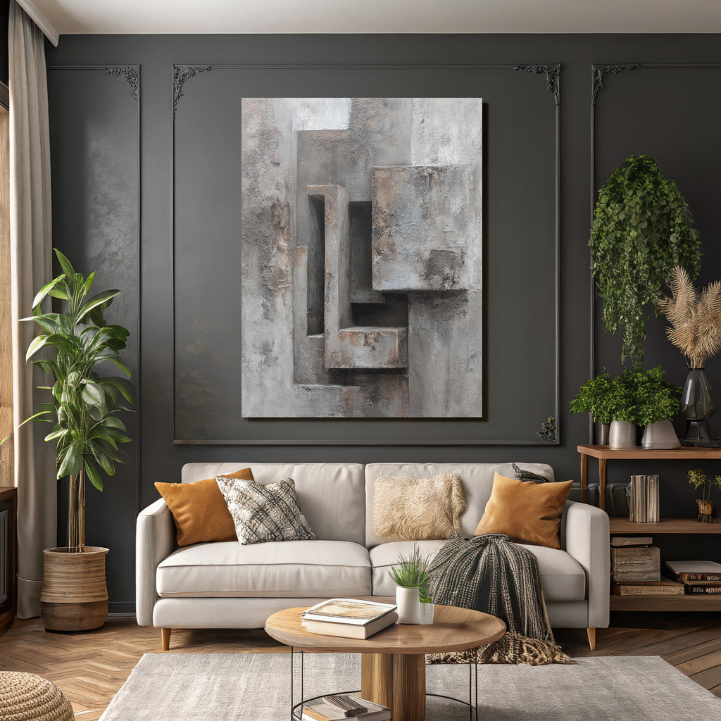 Abstraktes Kunstwerk Geometrische Formen Grauer Untergrund
