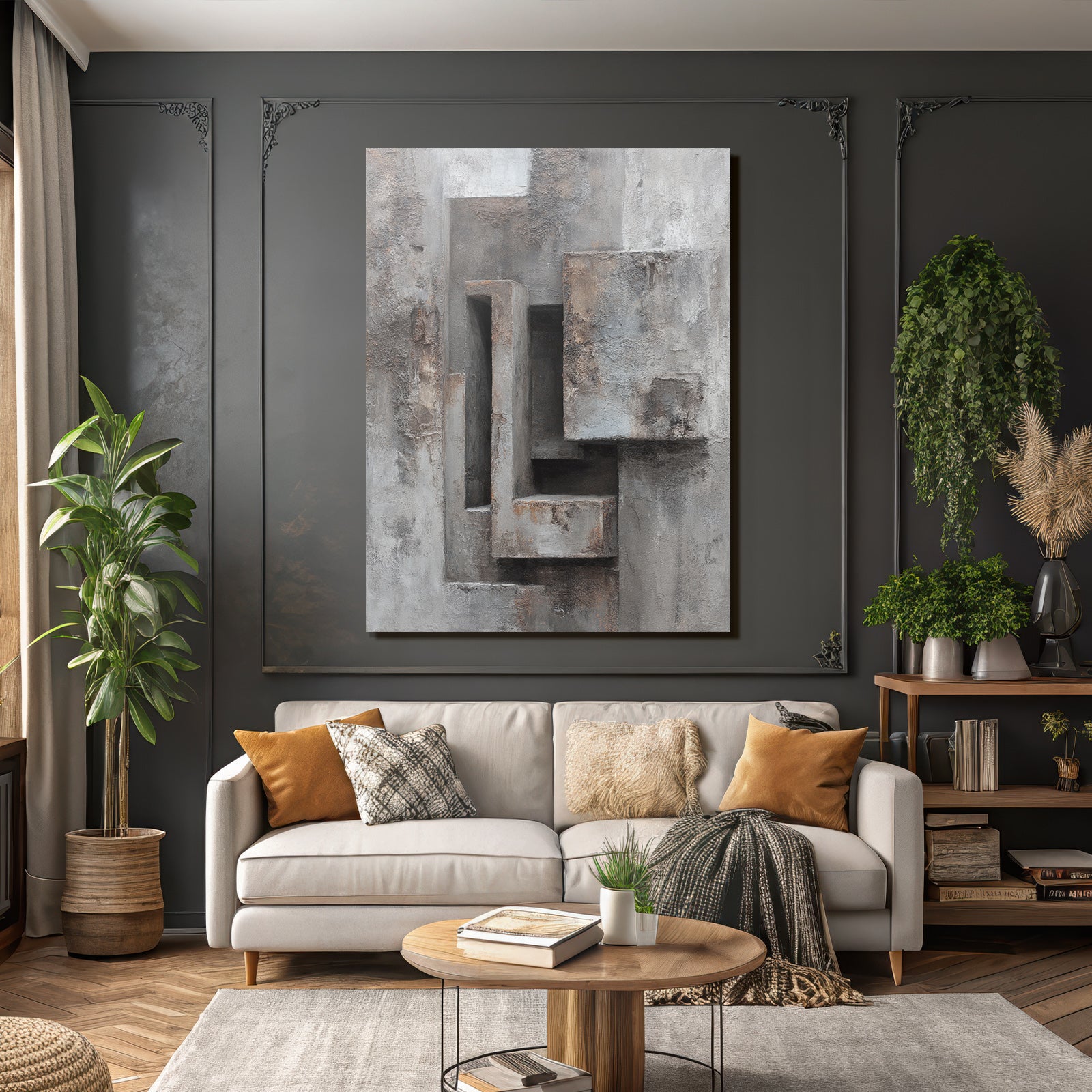 Abstraktes Kunstwerk Geometrische Formen Grauer Untergrund