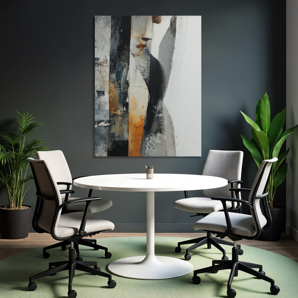 Abstraktes Kunstwerk Gesicht Figure Texturen Farben Grau Orange Schwarz
