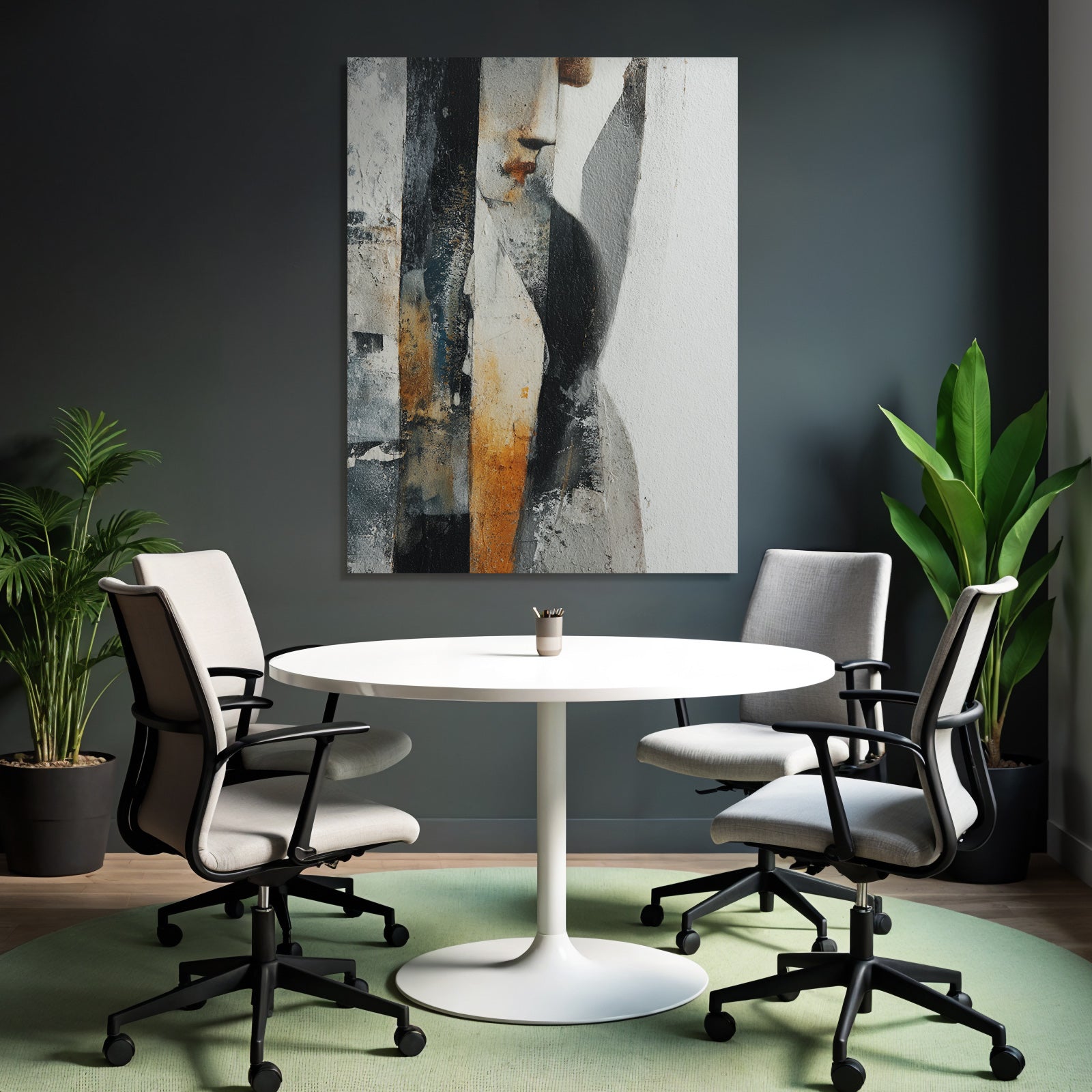 Abstraktes Kunstwerk Gesicht Figure Texturen Farben Grau Orange Schwarz