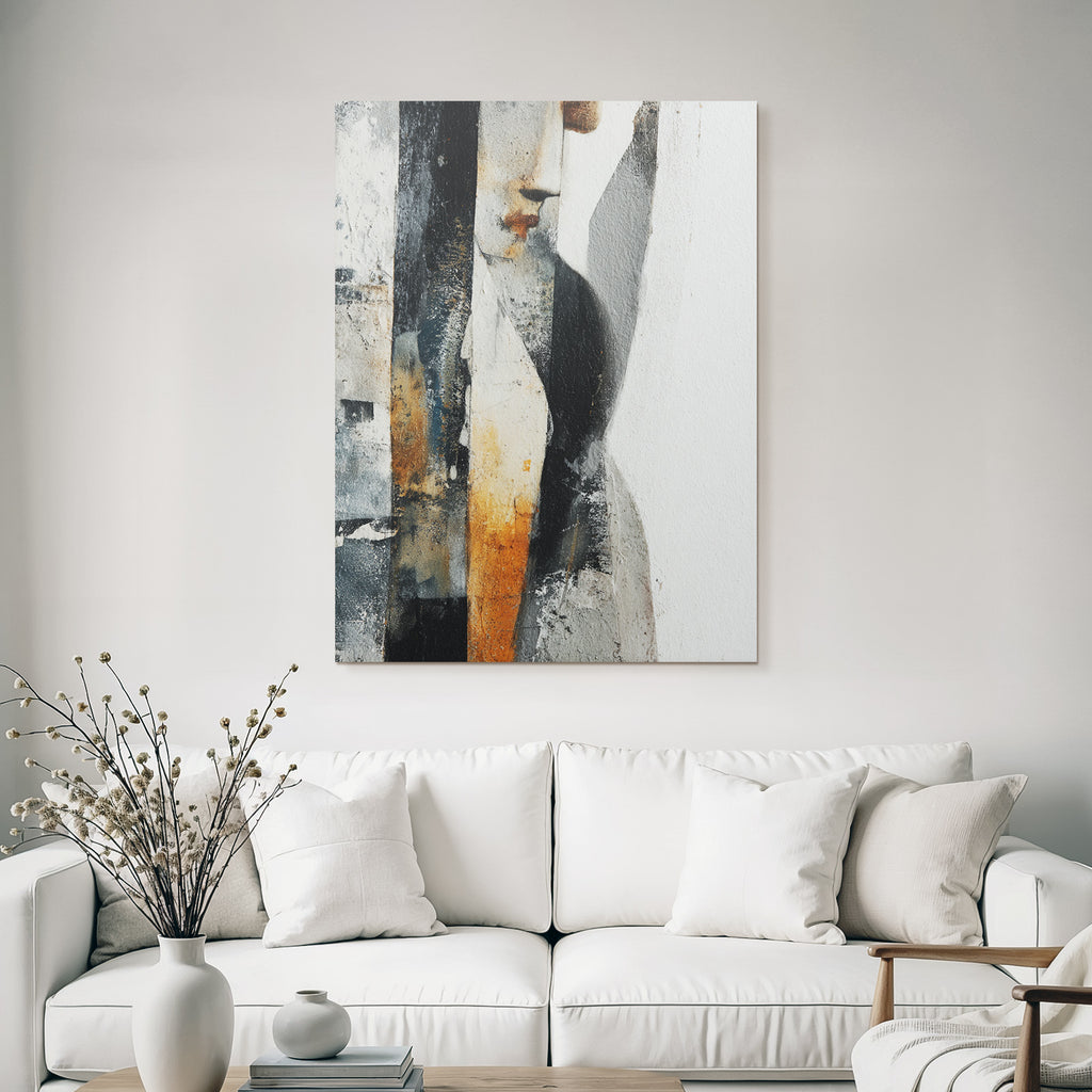 Abstraktes Kunstwerk Gesicht Figure Texturen Farben Grau Orange Schwarz