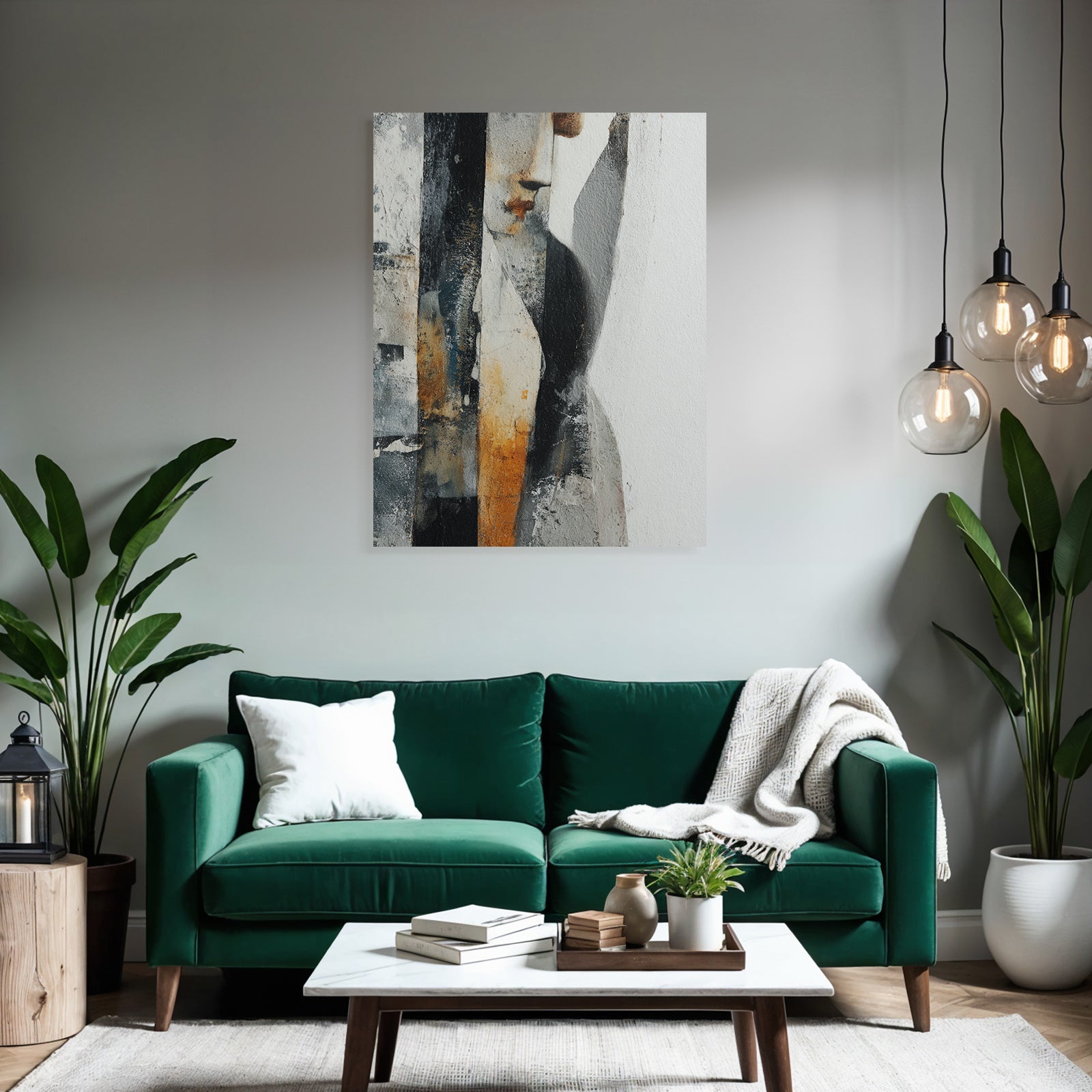 Abstraktes Kunstwerk Gesicht Figure Texturen Farben Grau Orange Schwarz