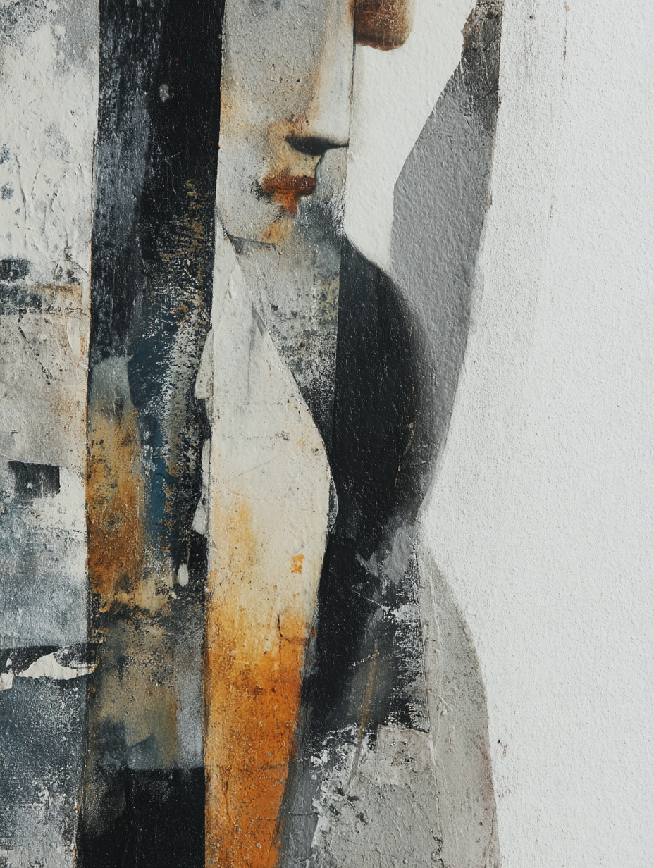  Abstraktes Kunstwerk Gesicht Figure Texturen Farben Grau Orange Schwarz | Industrial | Einrichtungsstile