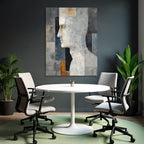 Abstraktes Kunstwerk Menschliches Profil Geometrische Muster Grau Weiss Gold Orange