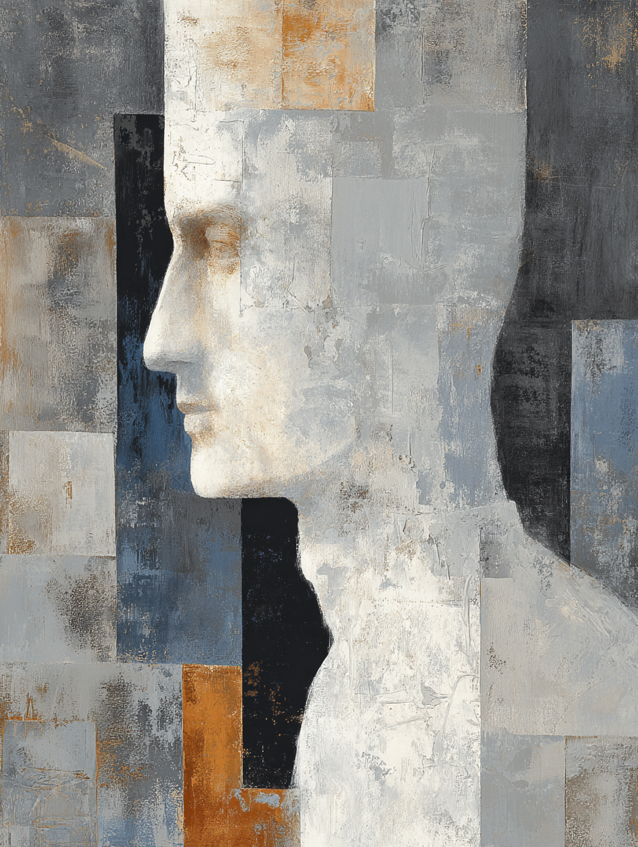  Abstraktes Kunstwerk Menschliches Profil Geometrische Muster Grau Weiss Gold Orange | Industrial | Einrichtungsstile