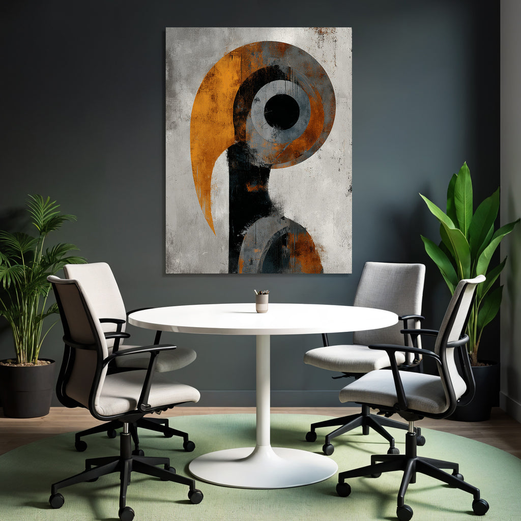 Abstraktes Kunstwerk Mit Gewaelzten Formen Und Einer Begrenzten Farbpalette Grau Schwarz Orange