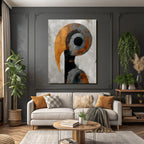 Abstraktes Kunstwerk Mit Gewaelzten Formen Und Einer Begrenzten Farbpalette Grau Schwarz Orange