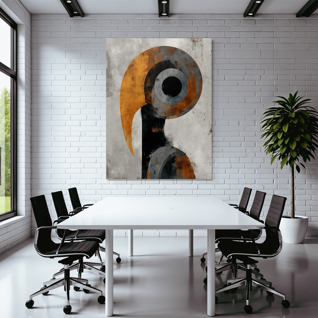 Abstraktes Kunstwerk Mit Gewaelzten Formen Und Einer Begrenzten Farbpalette Grau Schwarz Orange