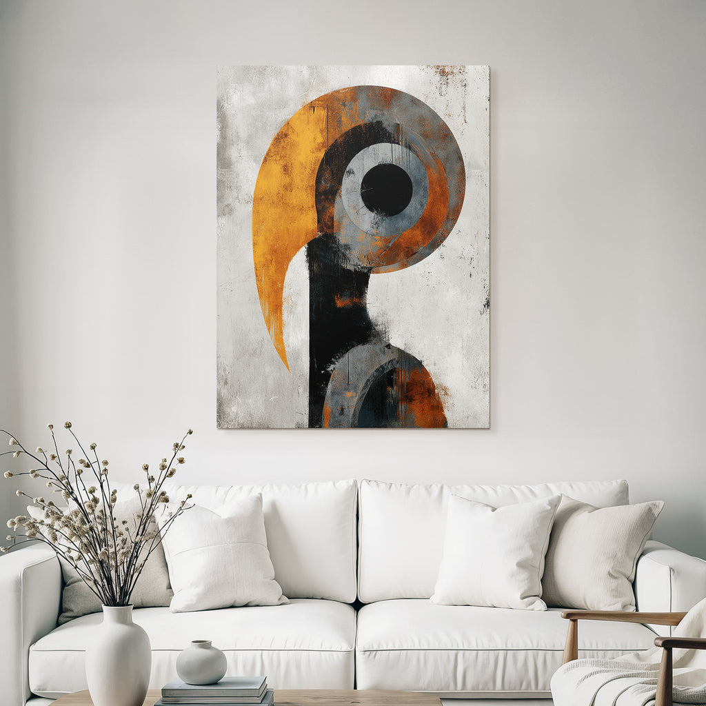 Abstraktes Kunstwerk Mit Gewaelzten Formen Und Einer Begrenzten Farbpalette Grau Schwarz Orange