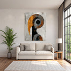 Abstraktes Kunstwerk Mit Gewaelzten Formen Und Einer Begrenzten Farbpalette Grau Schwarz Orange