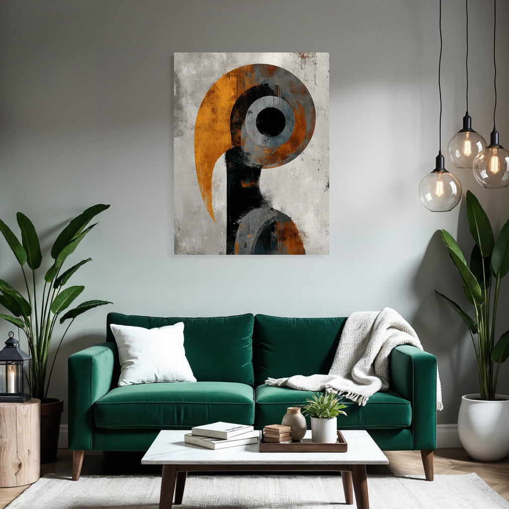 Abstraktes Kunstwerk Mit Gewaelzten Formen Und Einer Begrenzten Farbpalette Grau Schwarz Orange