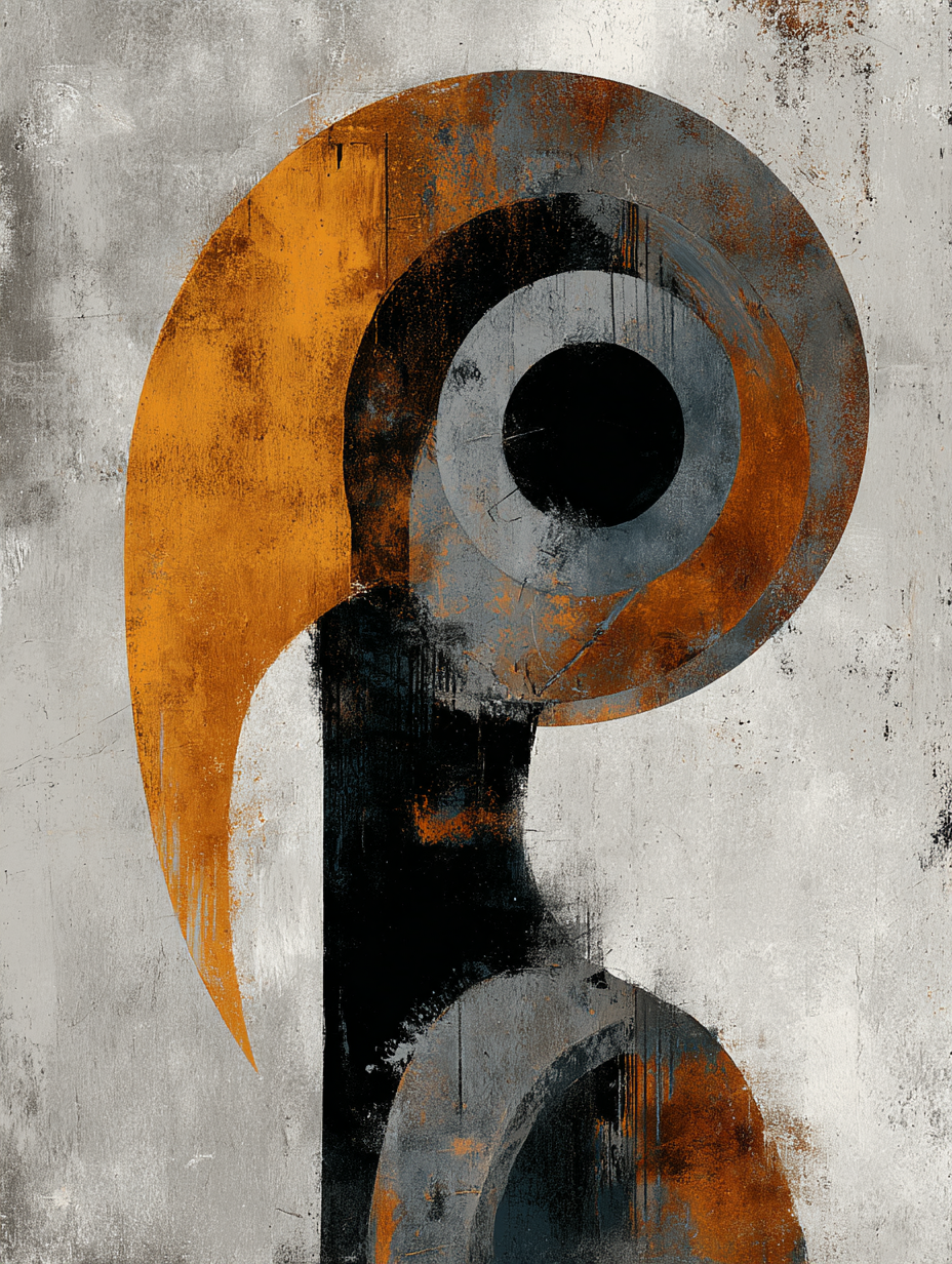  Abstraktes Kunstwerk Mit Gewaelzten Formen Und Einer Begrenzten Farbpalette Grau Schwarz Orange | Industrial | Einrichtungsstile