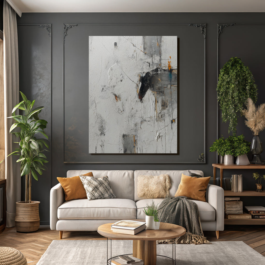 Abstraktes Kunstwerk Mit Texturen Und Farben In Weiss Grau Orange Schwarz
