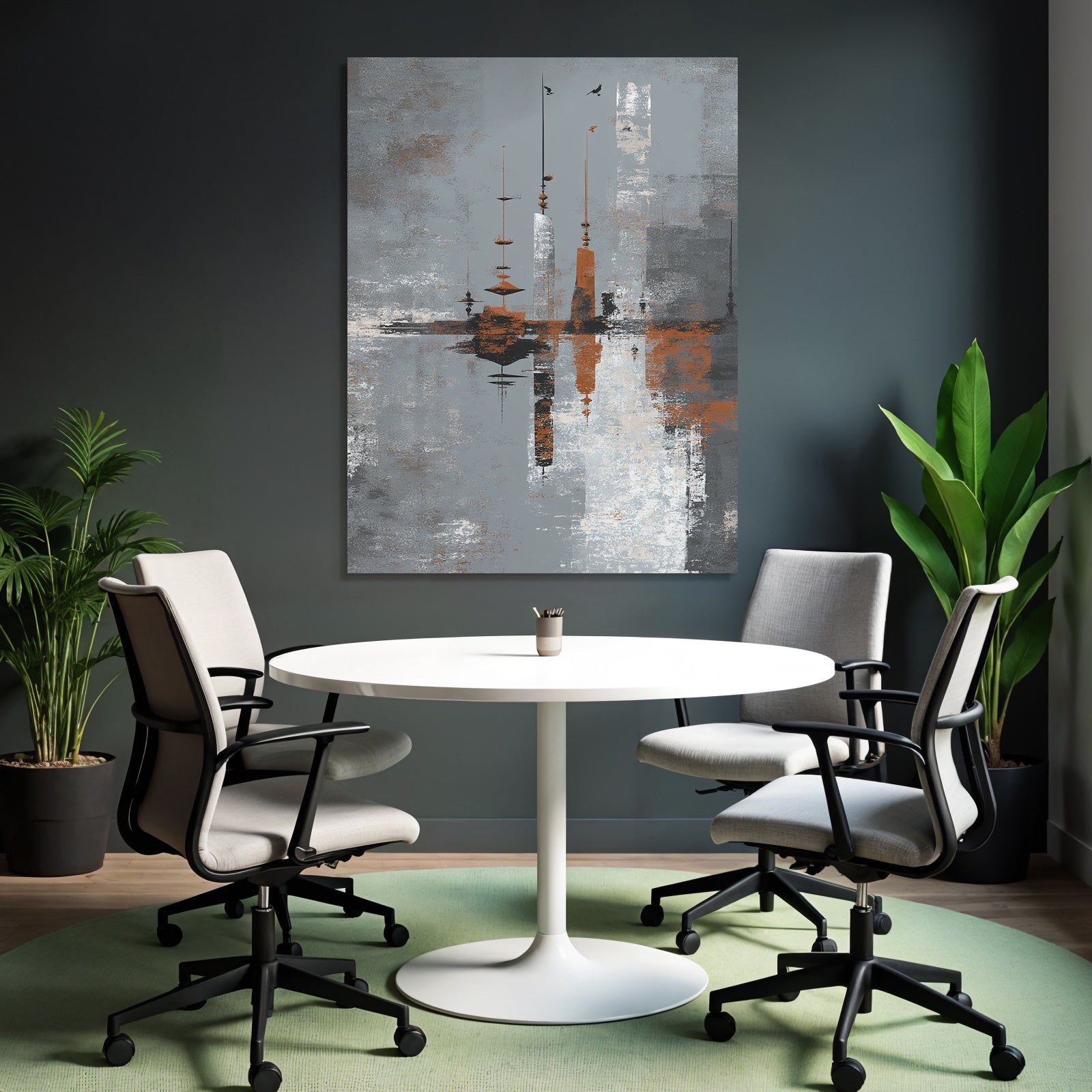 Abstraktes Kunstwerk Mit Vertikalen Strukturen Grau Orange Weiss Jpg