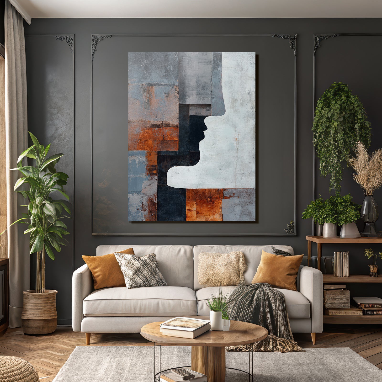 Abstraktes Kunstwerk Profil Silhouette Texturierte Hintergrund