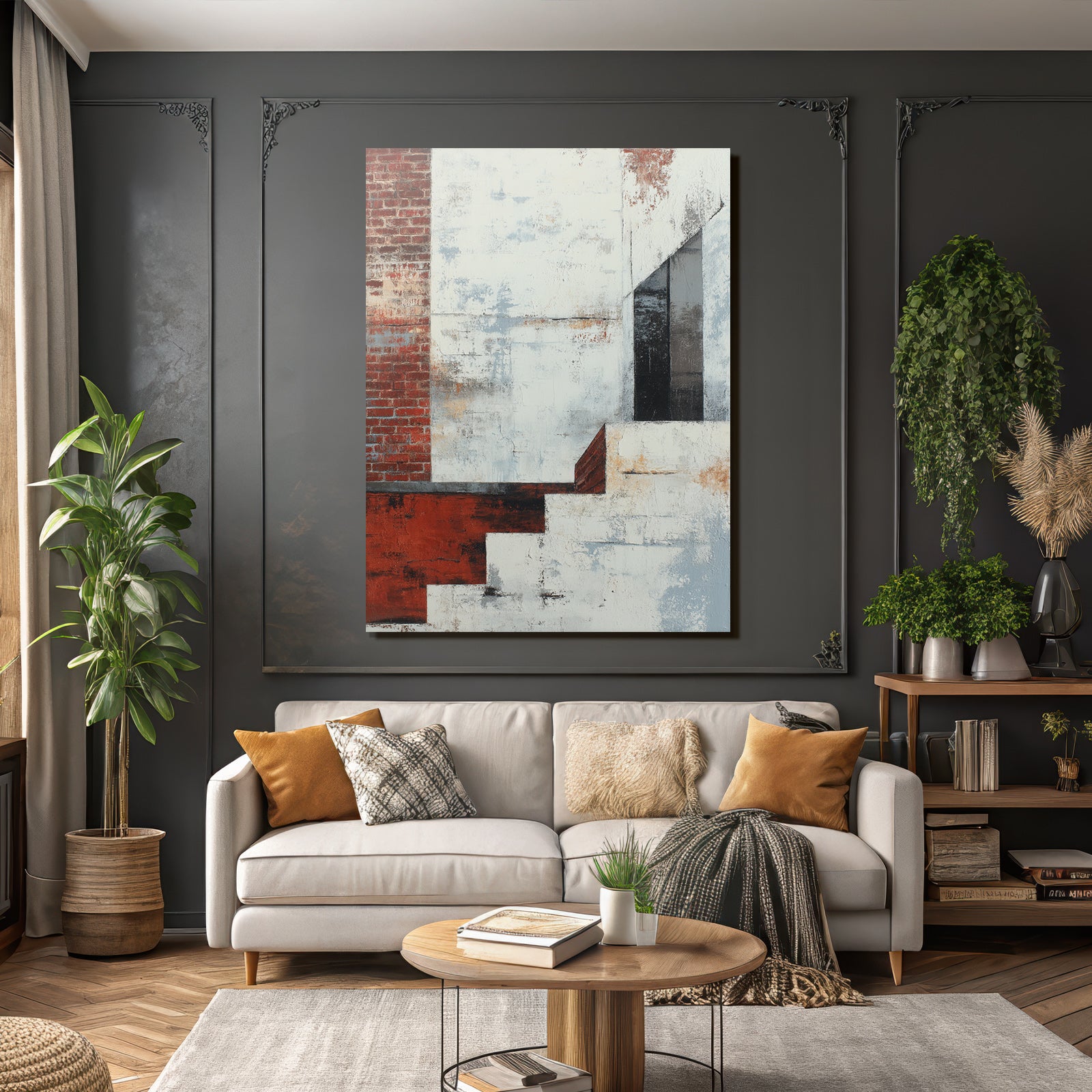 Abstraktes Kunstwerk Ziegel Und Grau