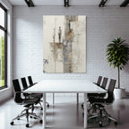 Abstraktes Minimalismus Gemaelde Zwei Figuren Texture Hintergrund Muted Farben