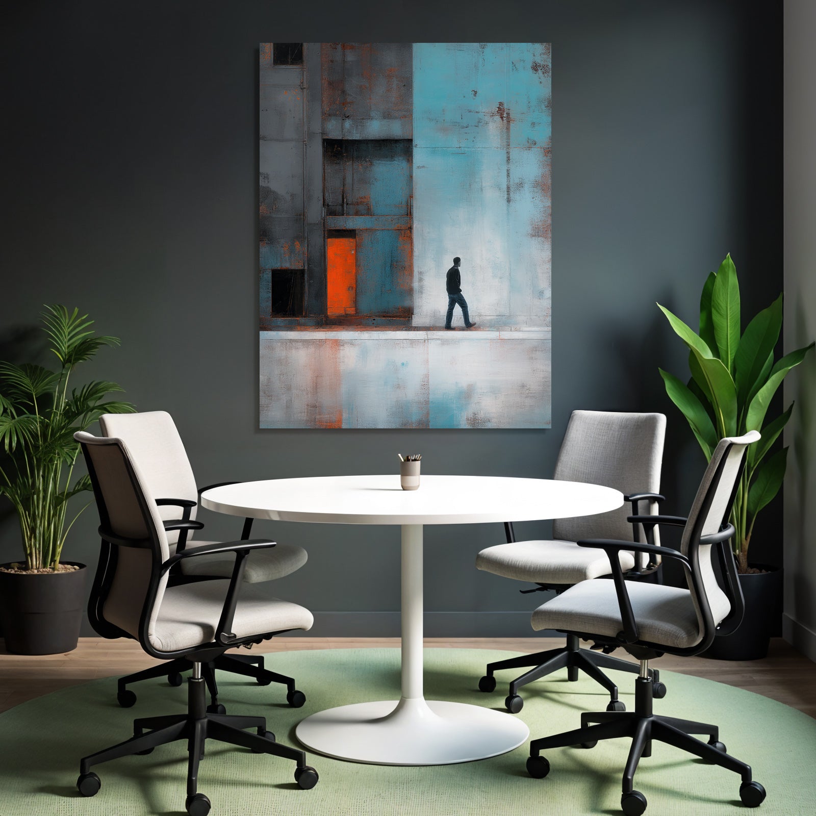 Einsame Figur Wand Orange Zeichnung