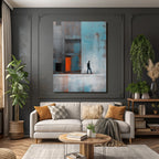 Einsame Figur Wand Orange Zeichnung