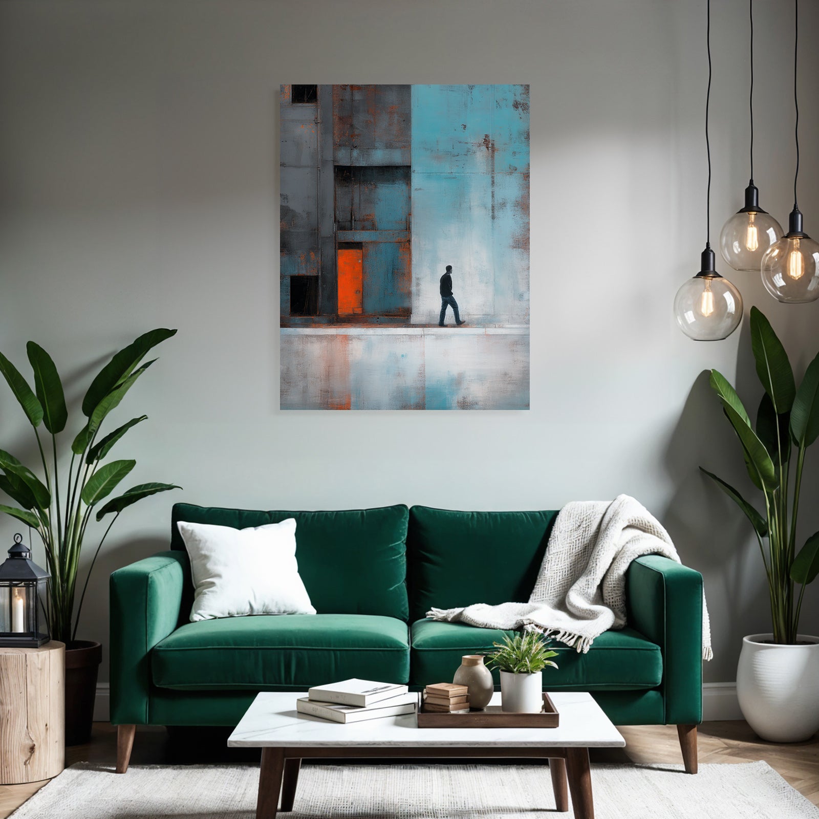 Einsame Figur Wand Orange Zeichnung