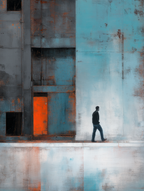  Einsame Figur Wand Orange Zeichnung | Industrial | Einrichtungsstile
