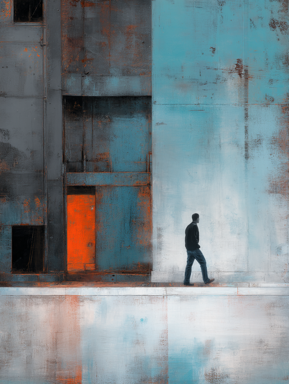  Einsame Figur Wand Orange Zeichnung | Industrial | Einrichtungsstile