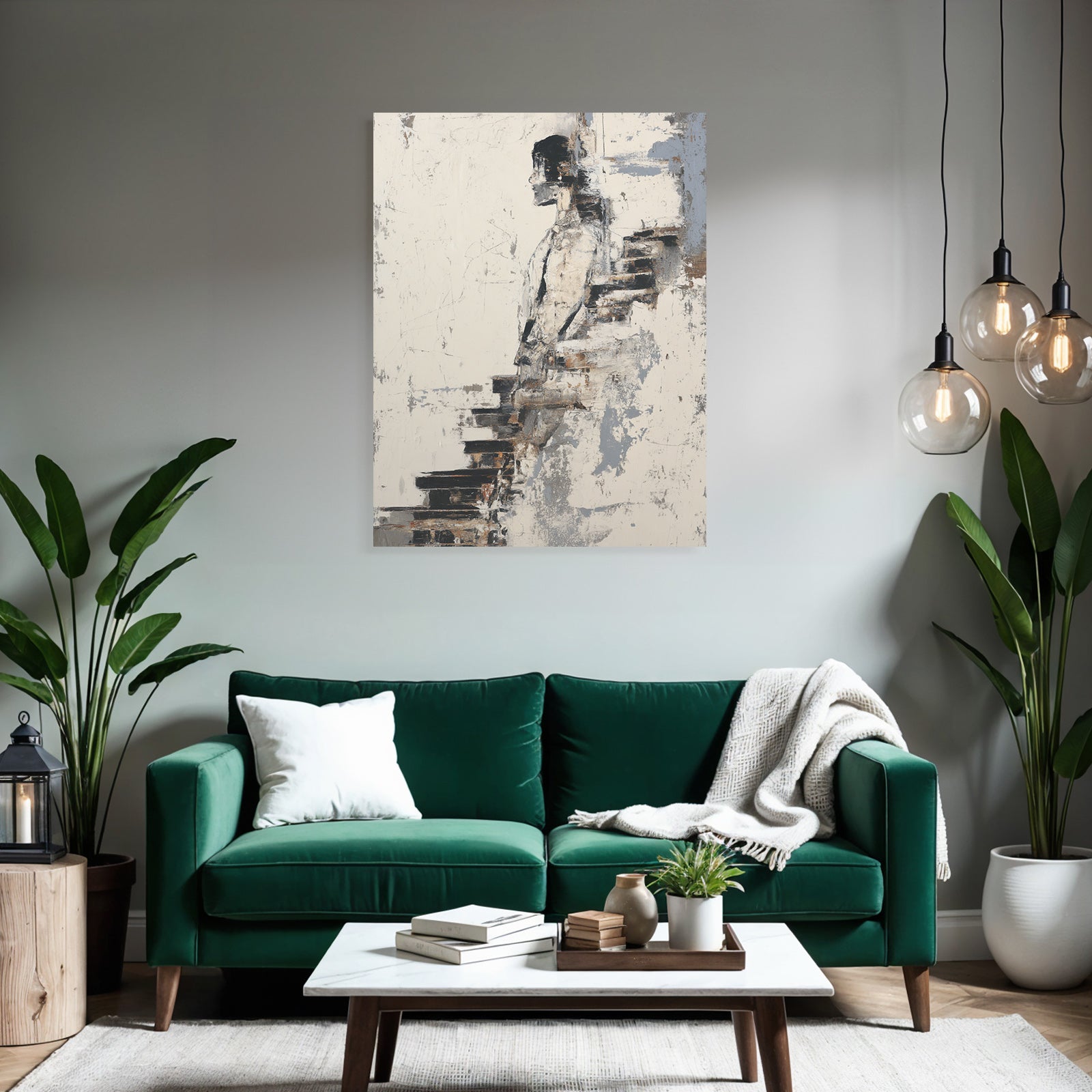 Figur Auf Treppe Abstrakte Kunst Sanfte Farben Und Texturen