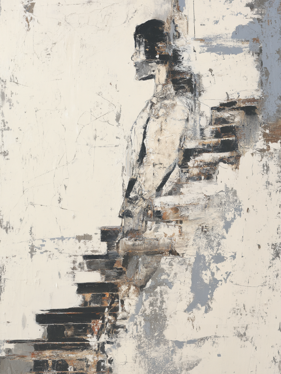  Figur Auf Treppe Abstrakte Kunst Sanfte Farben Und Texturen | Industrial | Einrichtungsstile