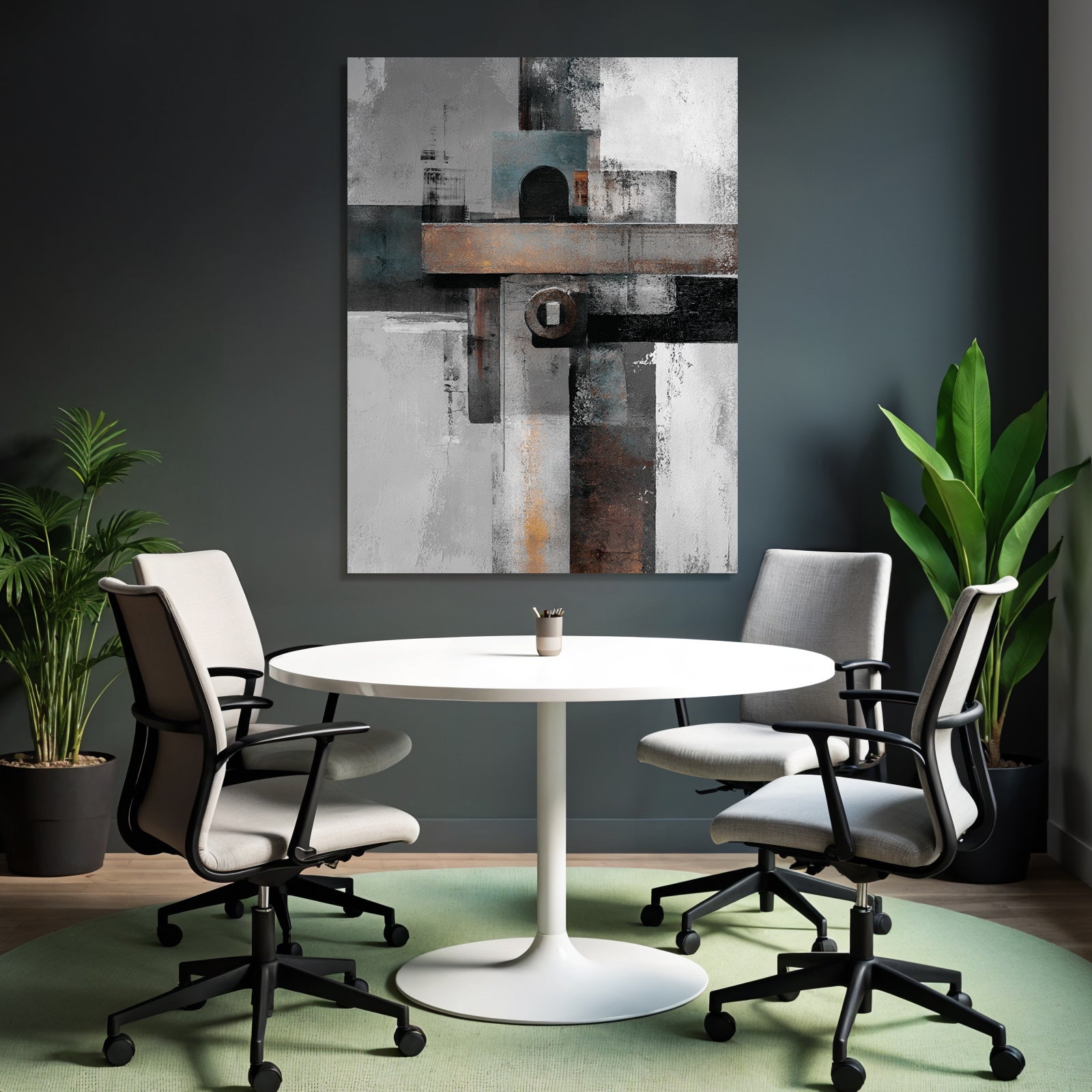 Geometrische Abstrakte Kunst Grau Schwarz Rost Blau