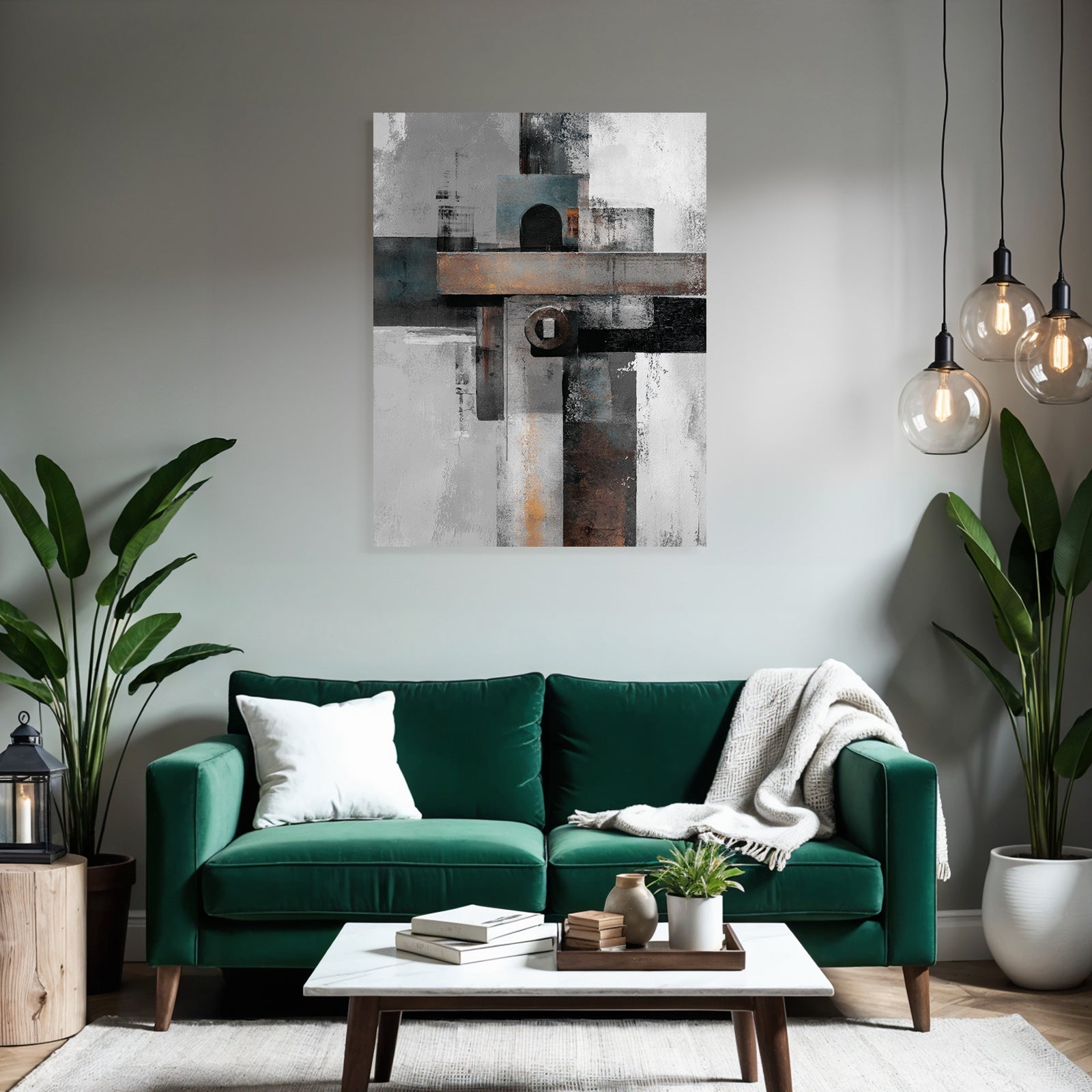 Geometrische Abstrakte Kunst Grau Schwarz Rost Blau