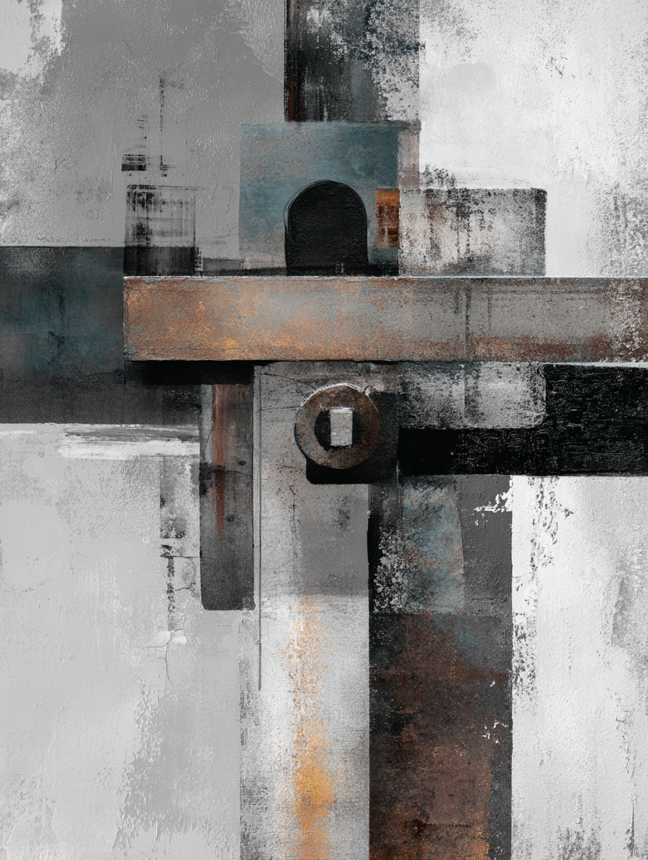  Geometrische Abstrakte Kunst Grau Schwarz Rost Blau | Industrial | Einrichtungsstile