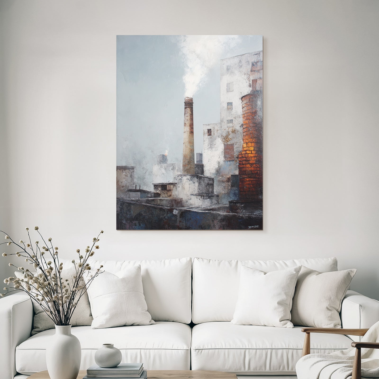 Industriege Bauede Mit Rauch Und Wolkenhimmel