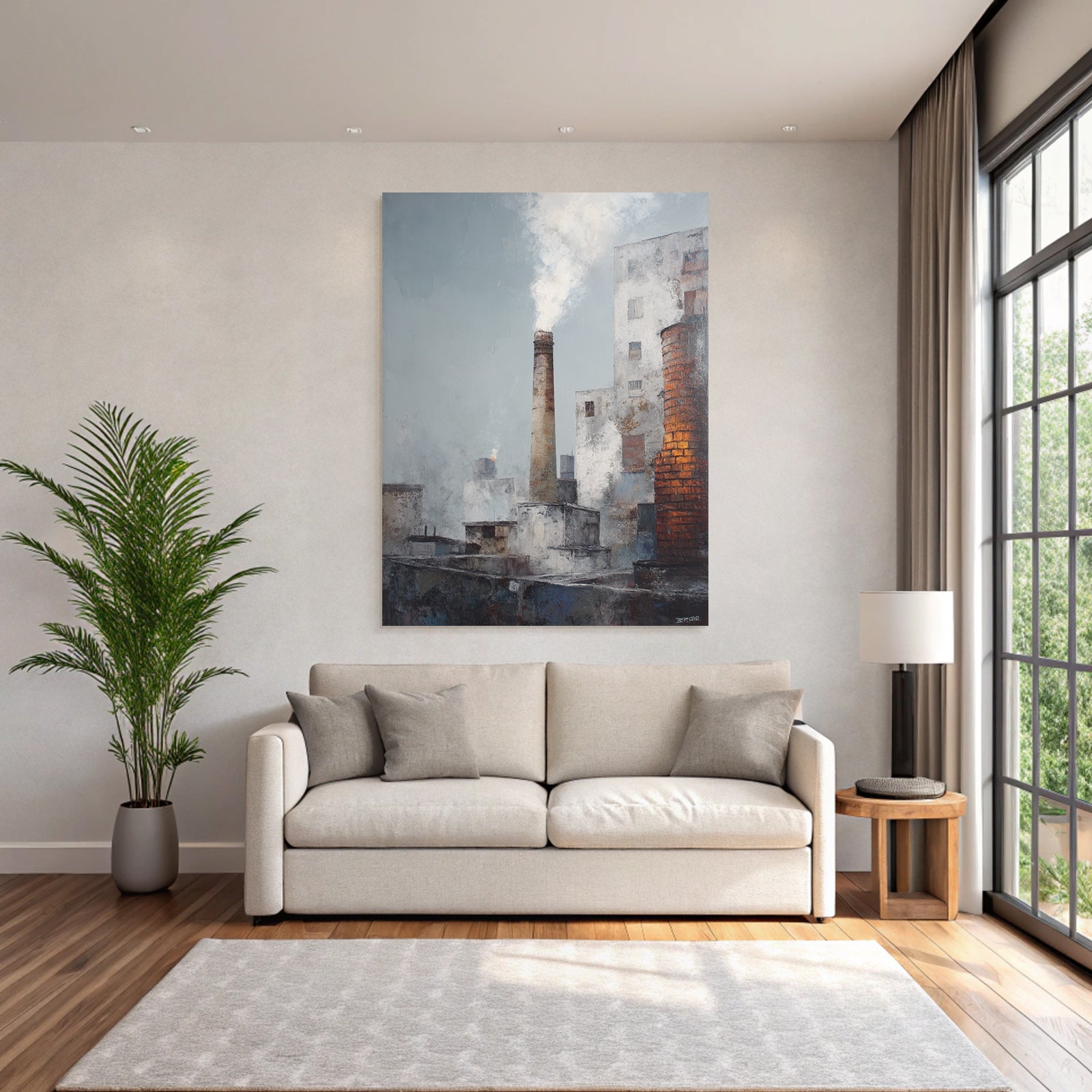 Industriege Bauede Mit Rauch Und Wolkenhimmel