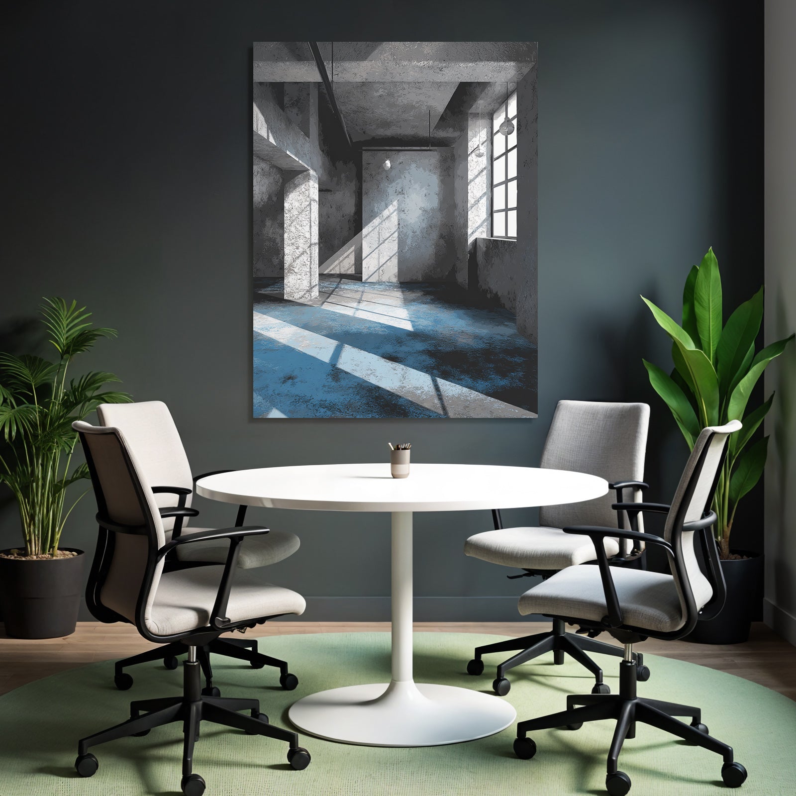 Interiorraum Mit Betonwaenden Und Blauer Beleuchtung