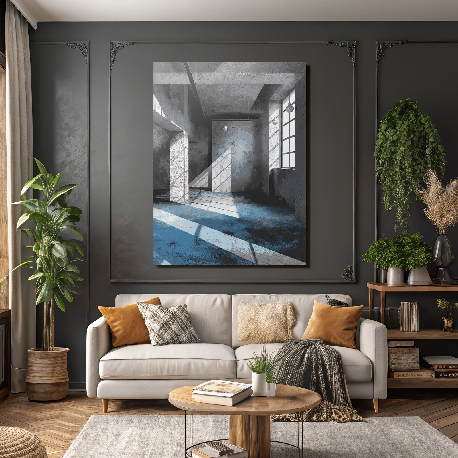 Interiorraum Mit Betonwaenden Und Blauer Beleuchtung