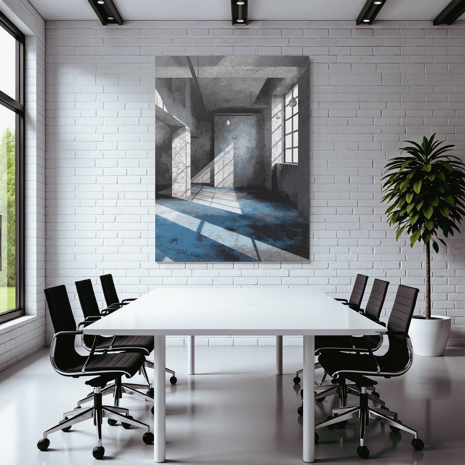 Interiorraum Mit Betonwaenden Und Blauer Beleuchtung
