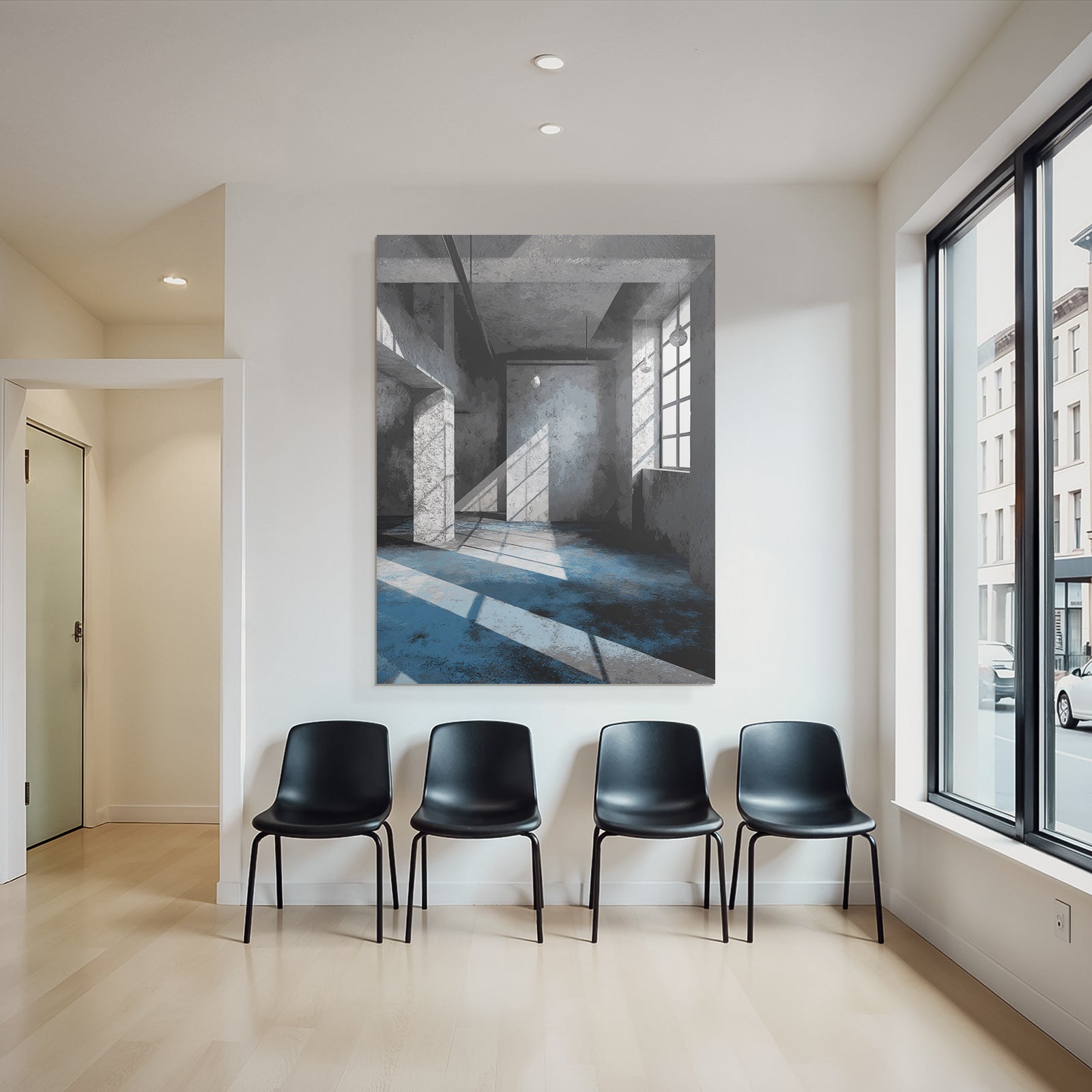 Interiorraum Mit Betonwaenden Und Blauer Beleuchtung