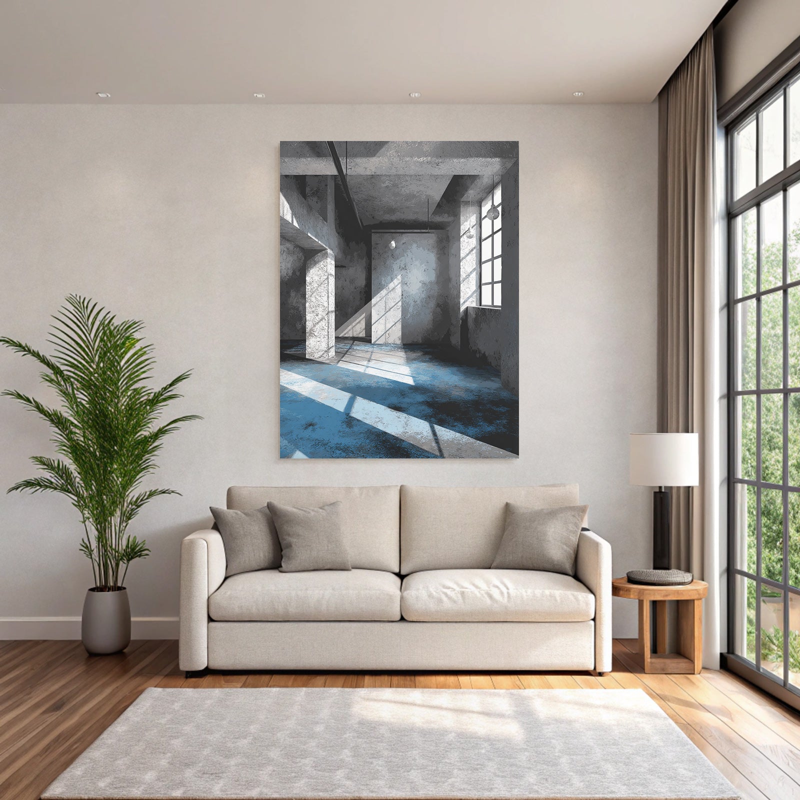 Interiorraum Mit Betonwaenden Und Blauer Beleuchtung