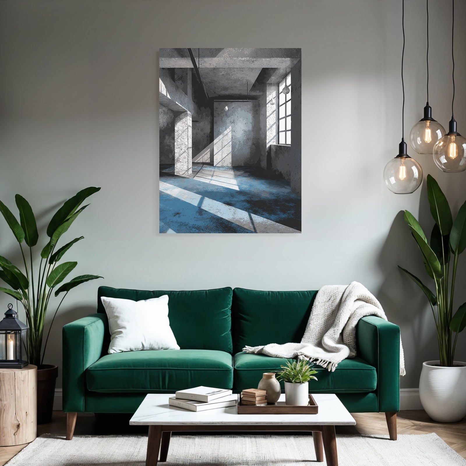 Interiorraum Mit Betonwaenden Und Blauer Beleuchtung