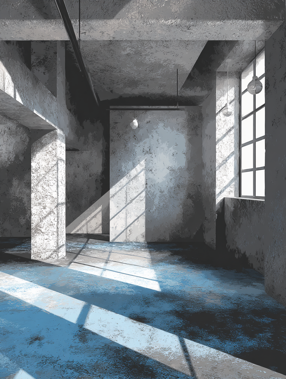  Interiorraum Mit Betonwaenden Und Blauer Beleuchtung | Industrial | Einrichtungsstile
