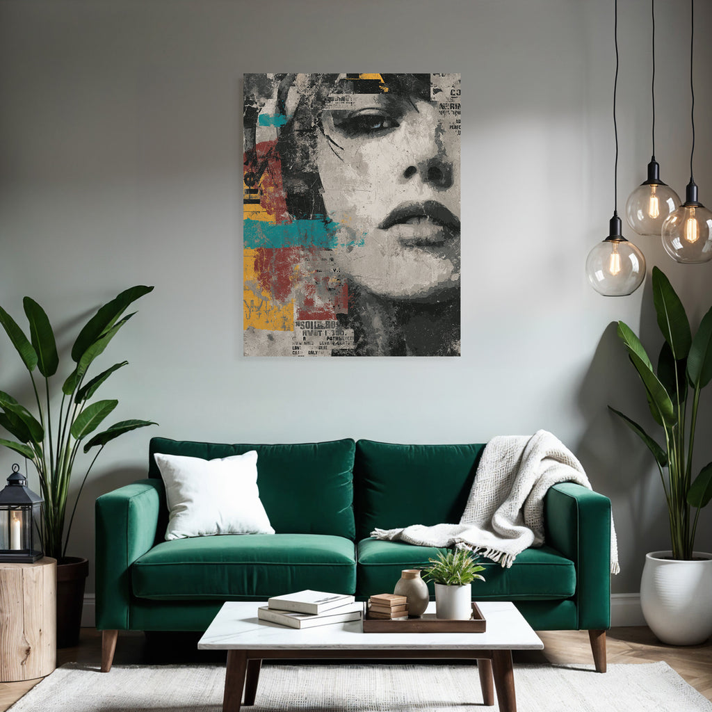 Kuenstlerische Collage Abstrakte Gesicht Texturen Splashes