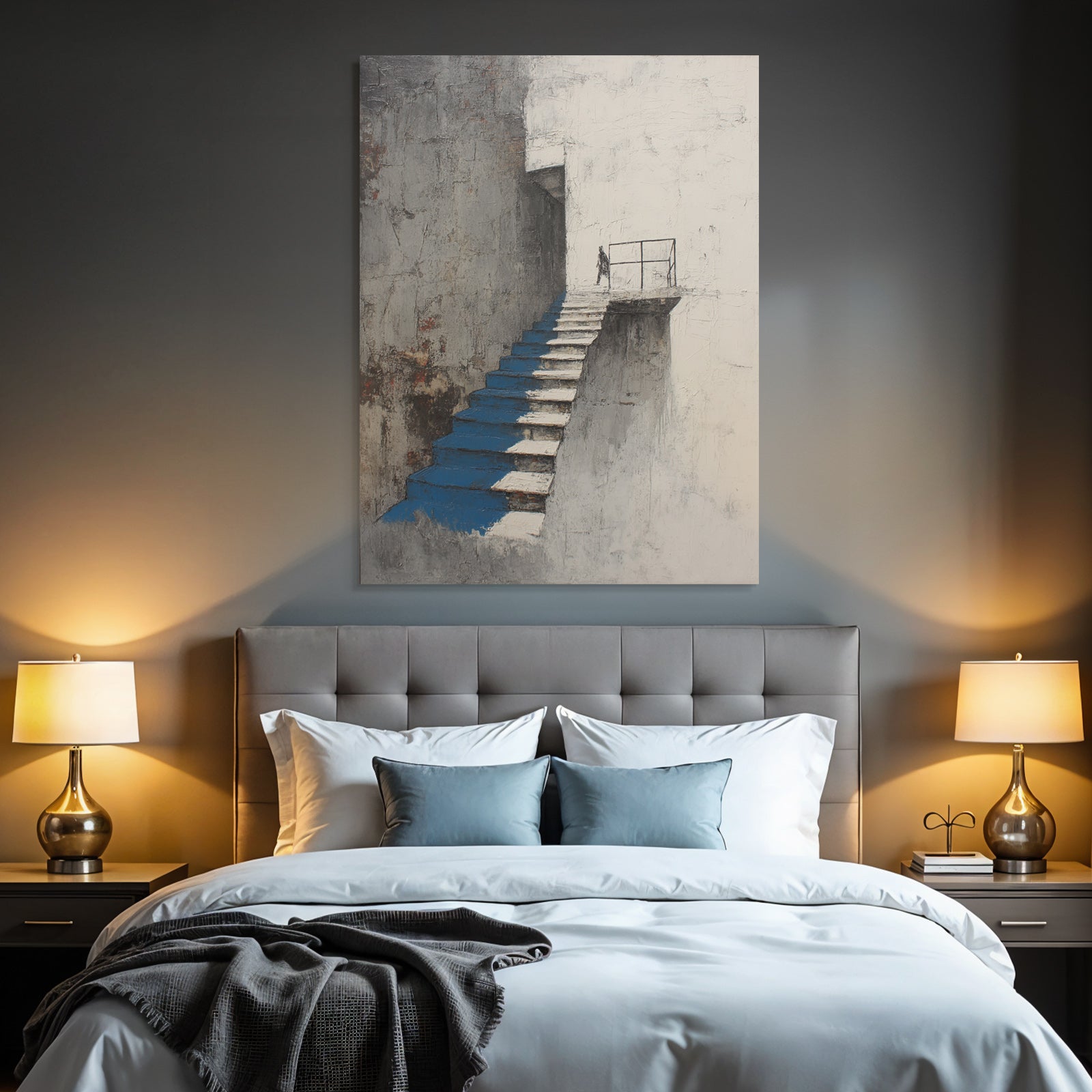 Minimalistische Architektur Treppe Figur Blau Weiss Grau