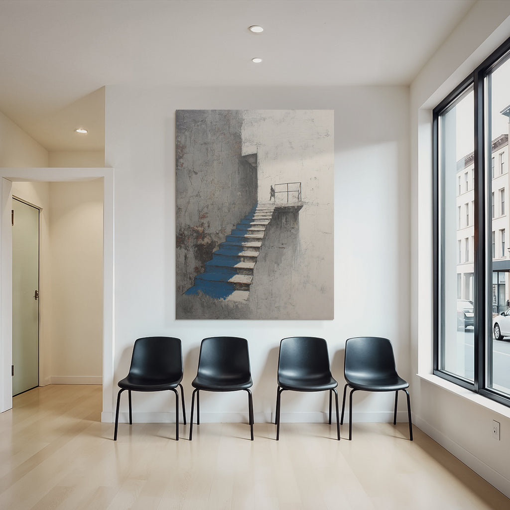 Minimalistische Architektur Treppe Figur Blau Weiss Grau