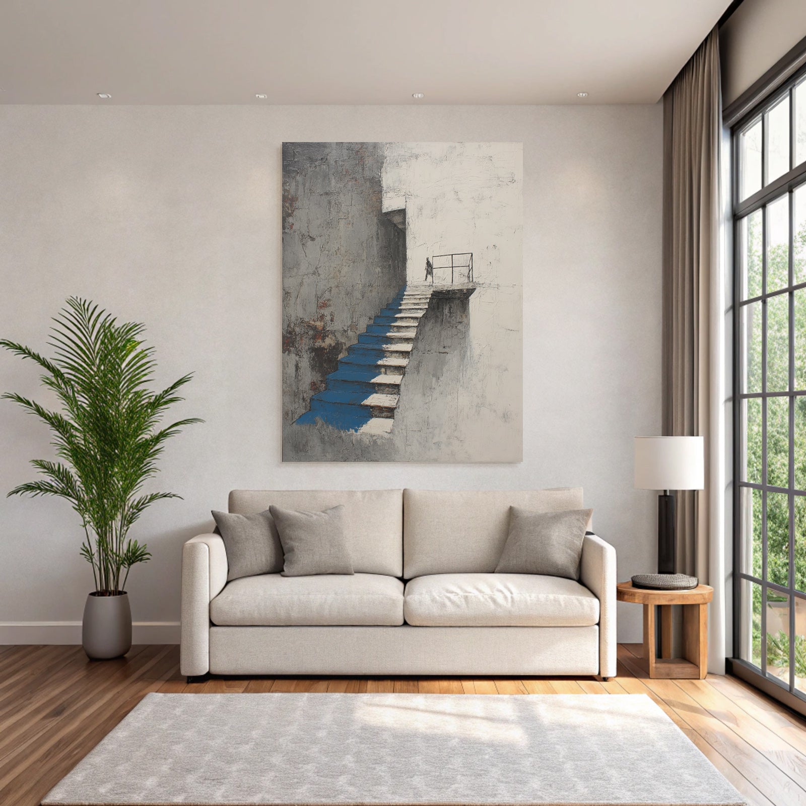 Minimalistische Architektur Treppe Figur Blau Weiss Grau