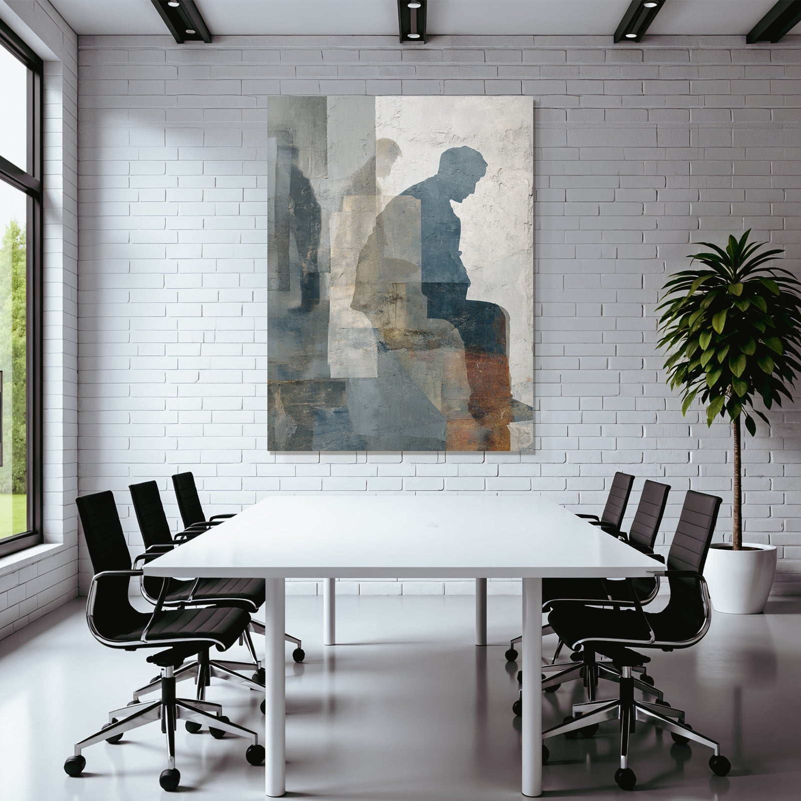 Nachdenkliche Silhouette Und Abstrakte Elemente