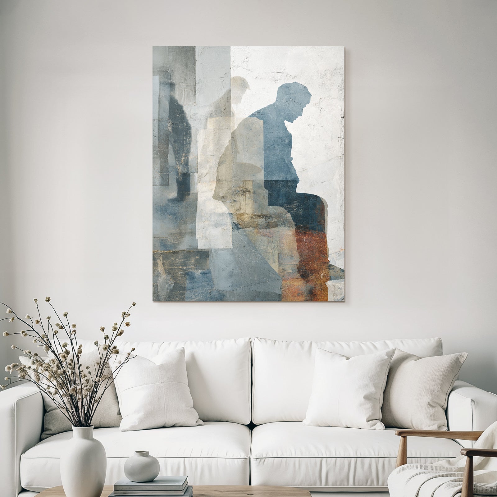 Nachdenkliche Silhouette Und Abstrakte Elemente