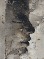  Nahaufnahme Eines Murals Mit Gesichtskontur Auf Strukturiertem Untergrund | Industrial | Einrichtungsstile