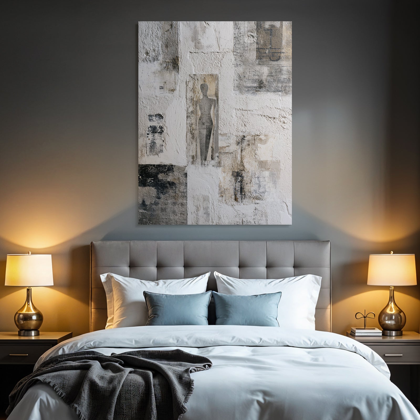 Strukturierte Wand Mit Abstrakten Mustern Und Silhouetten Figur