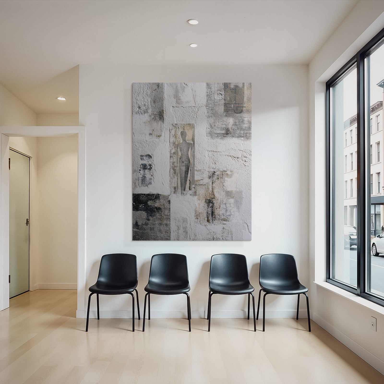 Strukturierte Wand Mit Abstrakten Mustern Und Silhouetten Figur